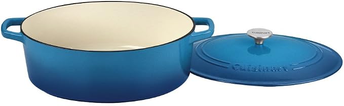 Cuisinart Chef's Classic Enameled Cast Iron Dutch Oven with Lid, Porcelain Enameled Interior, Oven Safe, Induction Compatible, 7-Quart, Oval, Gradient Blue