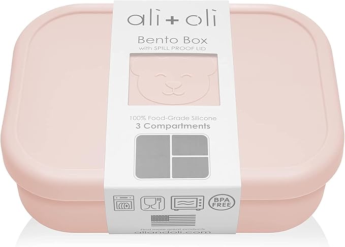 Ali+Oli Silicone Bento Box for Kids, Baby Lunch Box, BPA-Free, Spill-Proof | Daycare, Preschool, Food separation, Portion control, Snack storage, Travel-friendly, Easy cleaning, Toddlers