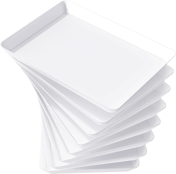 Lifewit 8 Pcs Serving Tray for Party Supplies, Reusable Plastic Food Serving Platter for Dessert, Snacks, Fruit, Cookies, Appetizers & Charcuterie, BPA-Free White Catering Trays for Buffets Display