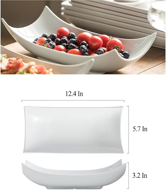 Gomakren 12 Inch White Porcelain Serving Platter Dishes Set of 3 Deep Bowl | Large capacity, heat resistant, curved anti-spill rims, stackable storage, for turkey salad Thanksgiving party entertaining