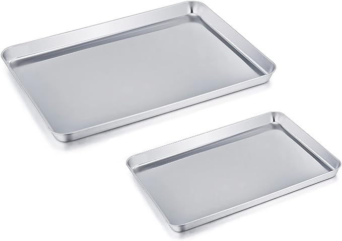 TeamFar Baking Sheet Pan, Cookie Sheet Set of 2, 16" & 12.4" | Stainless Steel Baking Pan Tray Set, Non Toxic & Healthy, Mirror Finish & Rust Resistant, Easy Clean & Dishwasher Safe