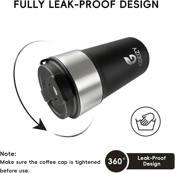 Insulated Travel Coffee Mug, 17oz Stainless Steel Leakproof Flip Straw Cup | Double Wall Vacuum Insulated, BPA-Free Material, Reusable Tumbler for Hot & Cold Drinks, Classic Black, Fits Car Cup Holders