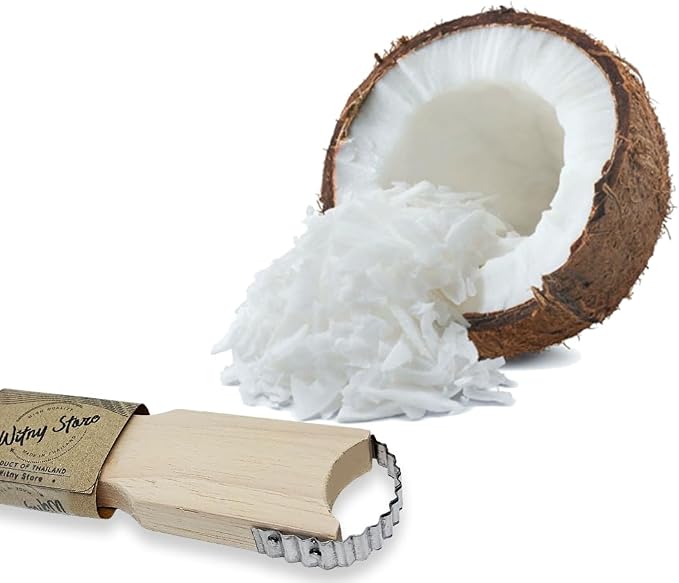 WitnyStore Coconut Grater - Vintage Kitchen Tool - Thai Traditional Style Multipurpose Easy to Use Portable Wooden Hand Held Scraper and Shredder for Fresh or Baby Coconut Meat - 7 x 1.5 x 0.5 inches