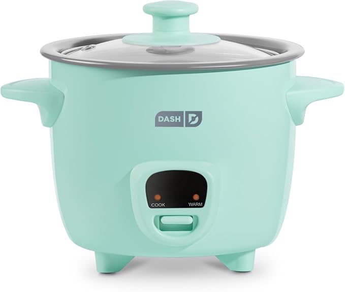 Dash Mini Rice Cooker, 2-Cup Removable Ceramic Nonstick Pot, Aqua | Small Rice Cooker, Rice Maker for One, Keep Warm Function, Cooks Oatmeal, Quinoa & Grains