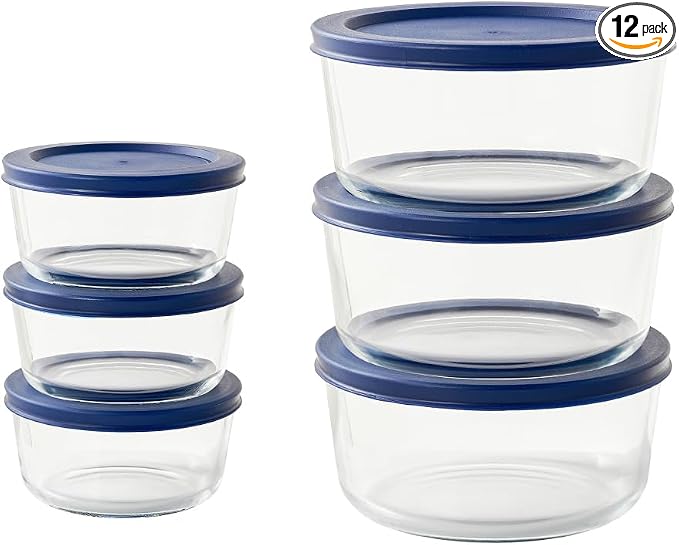 12-Piece Glass Food Storage Containers Set (6 Containers + 6 BPA-Free Lids) | 2-Cup & 4-Cup, Leakproof | Microwave, Freezer, Oven & Dishwasher Safe | Ideal for Meal Prep & Pantry Organization, Blue