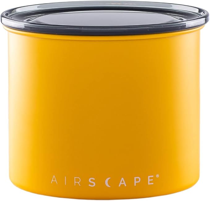 Planetary Design Airscape Stainless Steel Coffee Canister | Food Storage | Food Storage Container | US Patented Airtight Lid | Push Out Excess Air Preserve Food Freshness (Small, Matte Yellow)