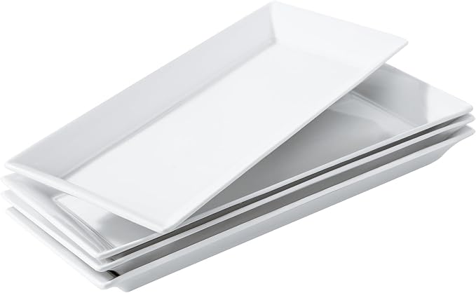 14" Rectangular Platters Set of 4, White Ceramic Platters, Large Serving Plates for Party, Entertaining, Wedding, Rectangle Serving Dishes for Steak, Sushi, Appetizer, Oven Dishwasher Safe