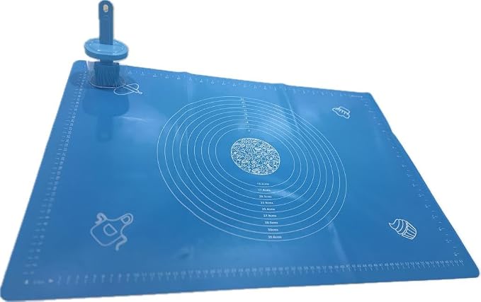 BAKING MAT, SILICONE MAT FOR BAKING, GOOD FOR CHALLAH, PIZZA, ANY DOUGH, CANDY, CHOCOLATE, BEST KITCHEN ACCESSORIES, IT WILL STICK TO YOUR COUNTER (BLUE)