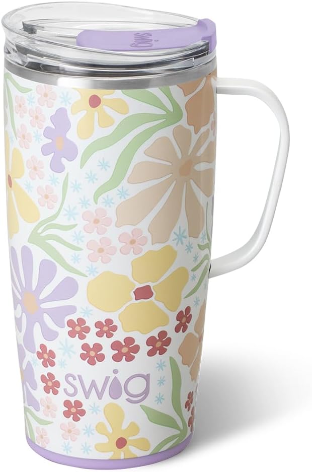Swig Life 22oz Insulated Travel Mug with Handle & Lid, Fresh Cut | Triple Insulated Stainless Steel - Handle & Lid Included - Keeps Coffee Hot or Cold - Cup Holder Friendly