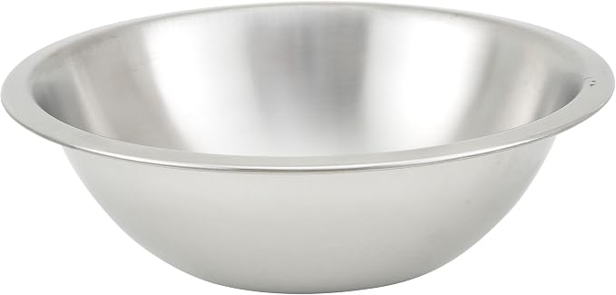 Winco 1 1/2 qt Heavy-Duty Stainless Steel Mixing Bowl, 1.5 qt, Shallow | Dishwasher safe, Heavy-duty, Reinforced rim, Great for Salads, Sides, Pasta and Shared Dishes