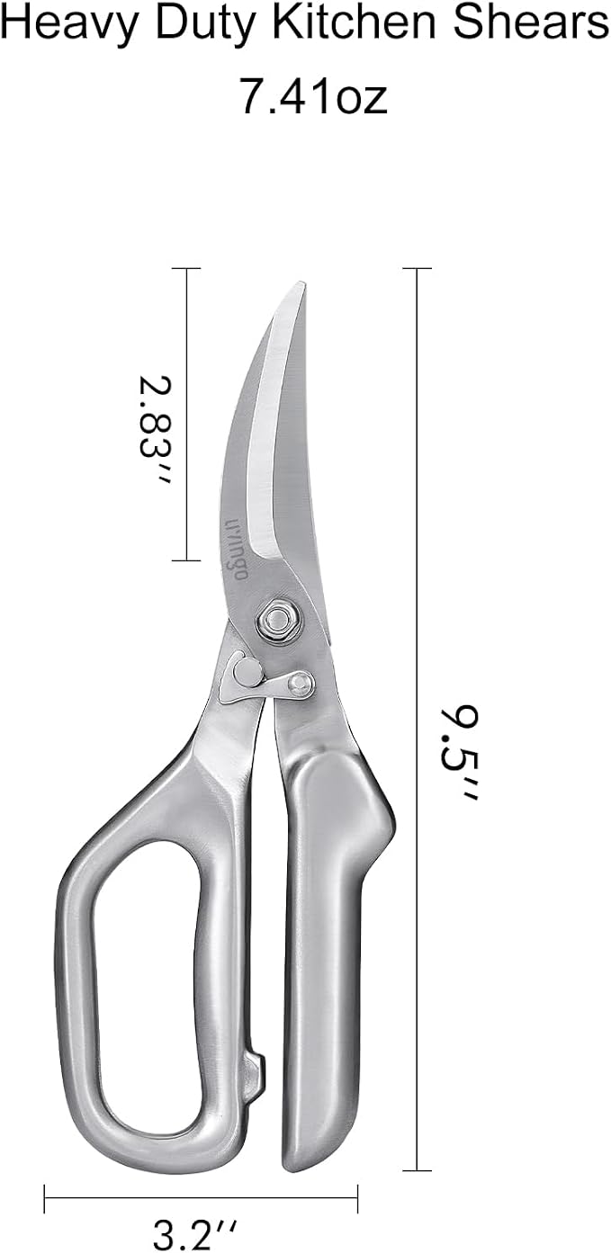 LIVINGO Kitchen Scissors Heavy Duty Utility Poultry Shears Stainless Steel | Sharp Curved Blade, Safety Lock Design, Chicken Bone Meat Cutting, Food Preparation, Vegetable Herbs