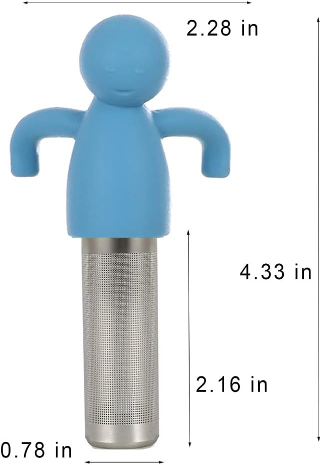 Leden Stainless Steel Tea Infuser for Loose Leaf Tea, Extra Fine Mesh Blue | Stainless Steel Fun Person-shaped Design Tea Strainer Filter with Silicone Handle for Loose Tea Ball for Cup Mug
