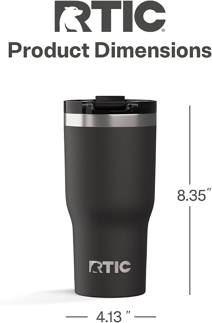 RTIC 30oz Essential Tumbler with Lid, Ceramic Lined, Black | Insulated, Stainless Steel Metal, Portable Travel Cup for Hot and Cold Drinks, Coffee, Car, Camping and Travel