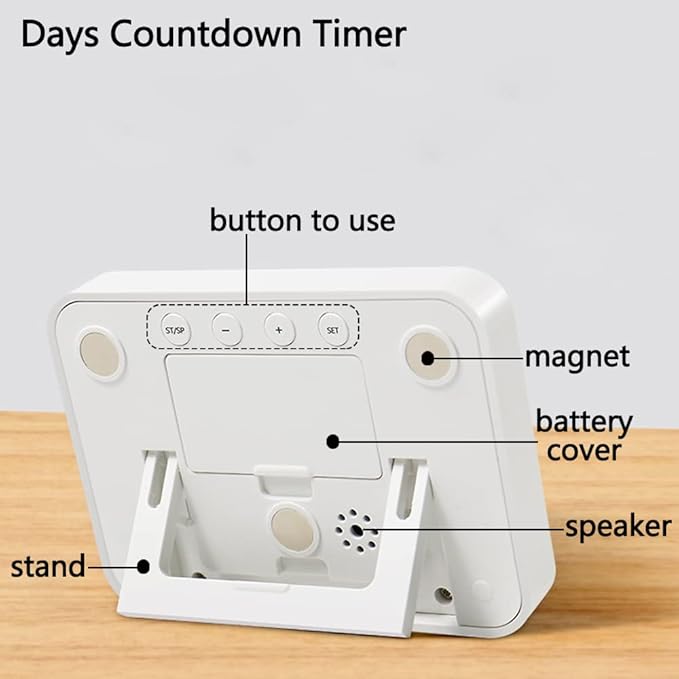 Digital Countdown Days Timer Clock | 9999 Days Count Down Timer with Stand Strong Magnetic Back, Ideal for Retirement Wedding Vacation Birthday Exam Lab