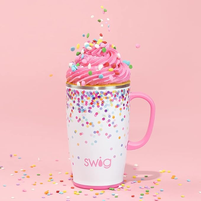 Swig Life 18oz Insulated Travel Mug with Handle & Lid, Confetti | Triple Insulated Stainless Steel - Handle & Lid Included - Keeps Coffee Hot or Cold - Cup Holder Friendly