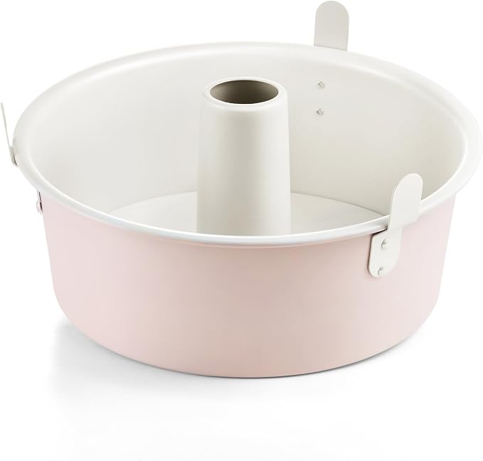 Nonstick Angel Food Cake Pan with Removable Bottom, 10 Inch Tube Pound Cake Pans for Baking Chiffon Cake, 16-Cup, Heavy Duty, Pink