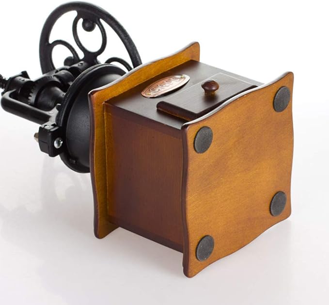 Burr Coffee Grinder, Vintage Style Wooden Hand Grinder | Hand Crank, Classic French Press Coffee Mill, Coffee Bean Grinder, Includes Brush