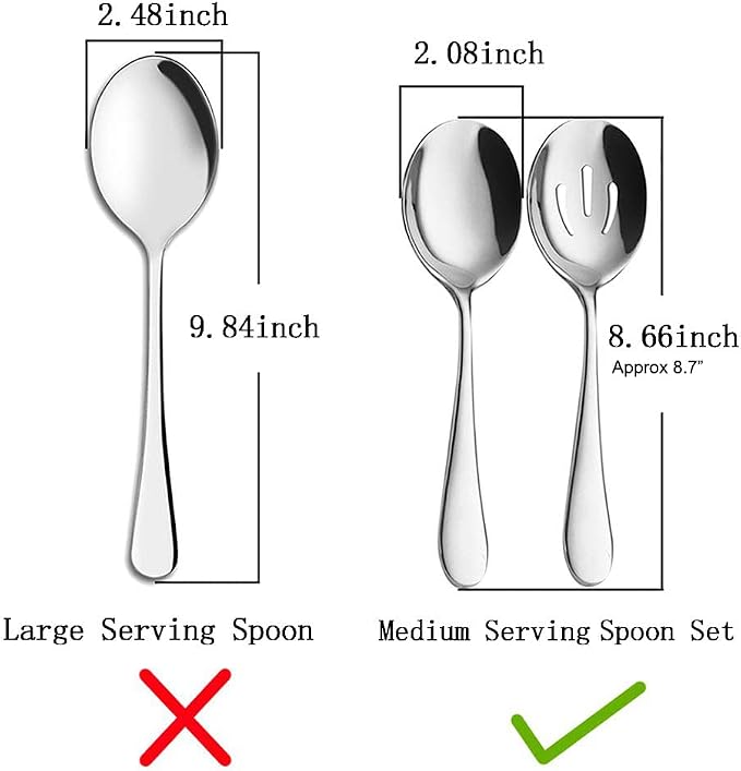 AOOSY Serving Spoons Set of 6, Stainless Steel Serving Utensils for Buffet | Slotted and Solid Spoon for Buffet,Catering, Party,8.7In,Serving Spoons x 3,Slotted Spoons x 3,Mirror Polished
