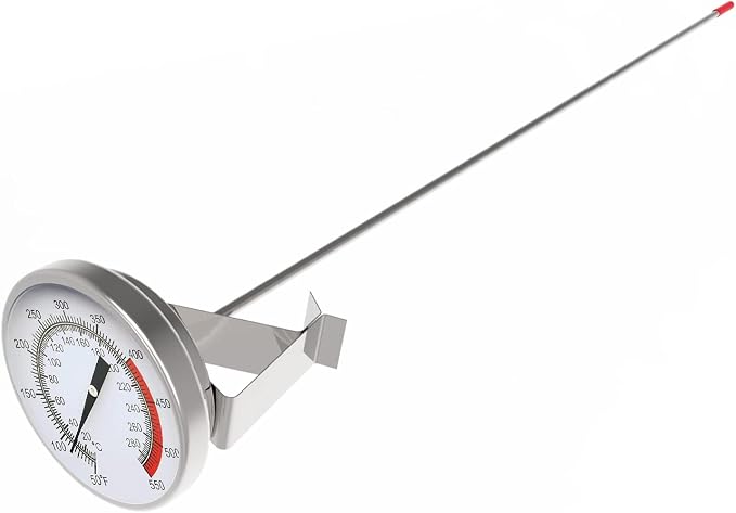 Lightbeam 16" Long Stem Deep Fry Thermometer with Pot Clip, Instant Read 2" Dial Meat BBQ Turkey Thermometer Candy Thermometer for Deep Fry, Turkey, Grill, Candy & Coffee etc
