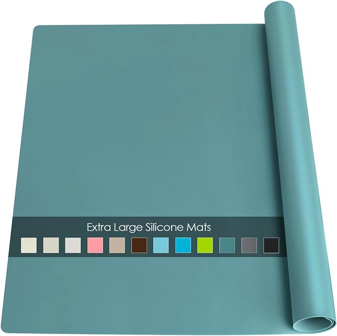 Extra Large Silicone Countertop Mat, Silicone Table Mat Kitchen Counter Protector Nonslip Heat Resistant Desk Mat for Crafts Kids Dinner Placemat Pastry Dough Rolling Mat, Dark Green