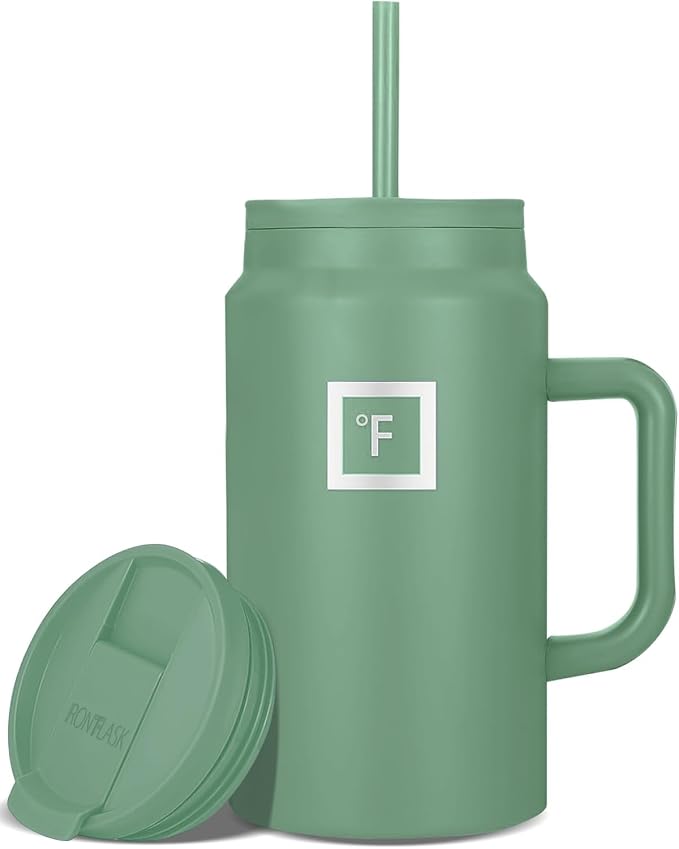 IRON °FLASK Co-Pilot Insulated Mug w/Straw & Flip Cap Lids - Cup Holder Bottle for Hot, Cold Drink - Leak-Proof - Water, Coffee Portable Travel Mug - Sage, 50 Oz | Insulated Travel Mug with Straw & Flip Cap Lids - Cup Holder Fit, Leakproof, BPA Free (S...
