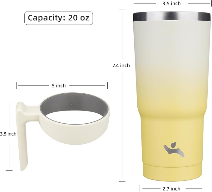 Konokyo 20 oz Tumbler with Handle and Straw, Insulated Travel Mug | Lemon; BPA-free, leak-proof tumbler with 2 lids, 2 straws, cup holder fit for coffee, office, travel & daily use