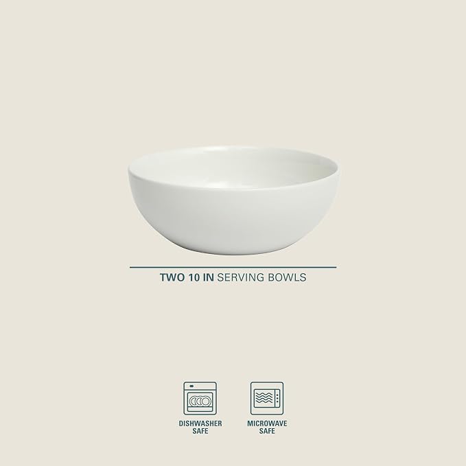 Gibson Home Extra Large Serving Bowls Set of 2-100 oz 10-Inch White Porcelain Salad Bowl Set, Stackable Ceramic Kitchen Bowls, Dishwasher & Microwave Safe