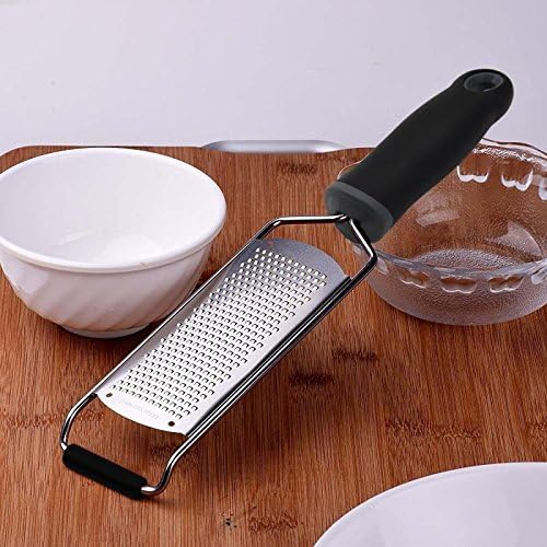 Wide Lemon Zester & Cheese Grater, 18/8 Stainless Steel with Cover, Black | Extra-wide Fine Grating Surface for Citrus, Parmesan, Ginger and Garlic, 18/8 Stainless Steel Blade, Non-slip Top Pads, Cover