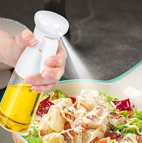 Glass Oil Sprayer for Cooking, 7oz Olive Oil Mister, Food Grade Portable Reusable Oil Vinegar Spritzer Sprayer Bottles for Air Fryer, Kitchen, Salad, Baking, BBQ, Frying(white)