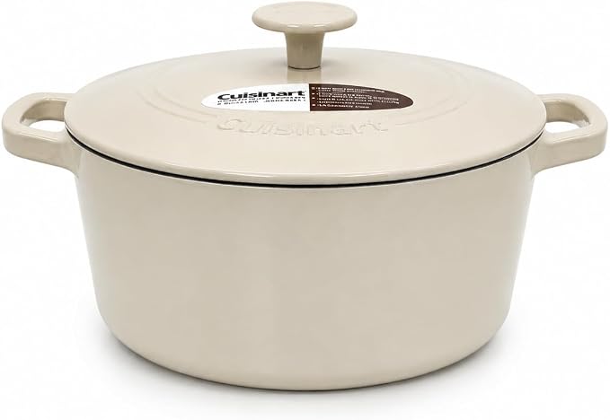 Cuisinart Chef's Classic Enameled Cast Iron Dutch Oven with Lid, Porcelain Enameled Interior, Oven Safe, Induction Compatible, 5-Quart, Round, Linen