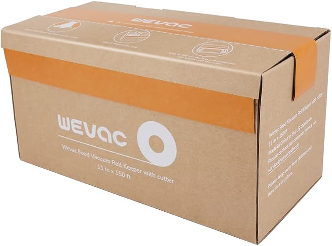 Wevac Vacuum Sealer Bags for Food, 11"x150' Roll, Fits Food Saver Machines | Roll Keeper with Cutter, BPA free, Commercial Grade, Heavy Duty, Freezer Safe, Sous Vide, Storage, Meal Prep, Meat, Fish,Soup
