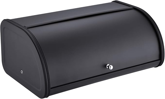 HILFA Stainless Steel Bread Box with Roll Up Lid, For Easy Kitchen Counter Storage, Bread Bin Holder,17.5X11.5X7.5 inch, Matte Black For Home and Kitchen
