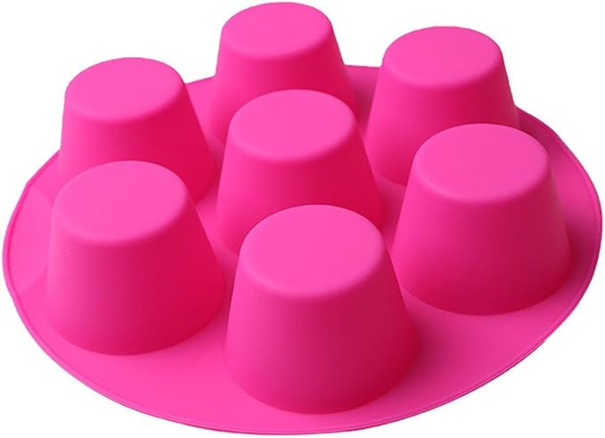 SHEbaking Silicone Muffin Pans for Air Fryer 7 Cavity Muffin Tray Cupcake Pan Nonstick Brownie Cake Mold Round Pudding Recipe Tray Bakeware