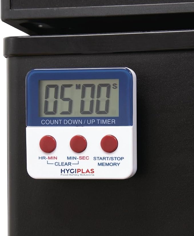 Hygiplas Digital Countdown Timer with Magnetic Back & Large Display | Loud 80dB alarm helps you multitask, while a foldaway stand and rear magnet offer versatile kitchen placement.