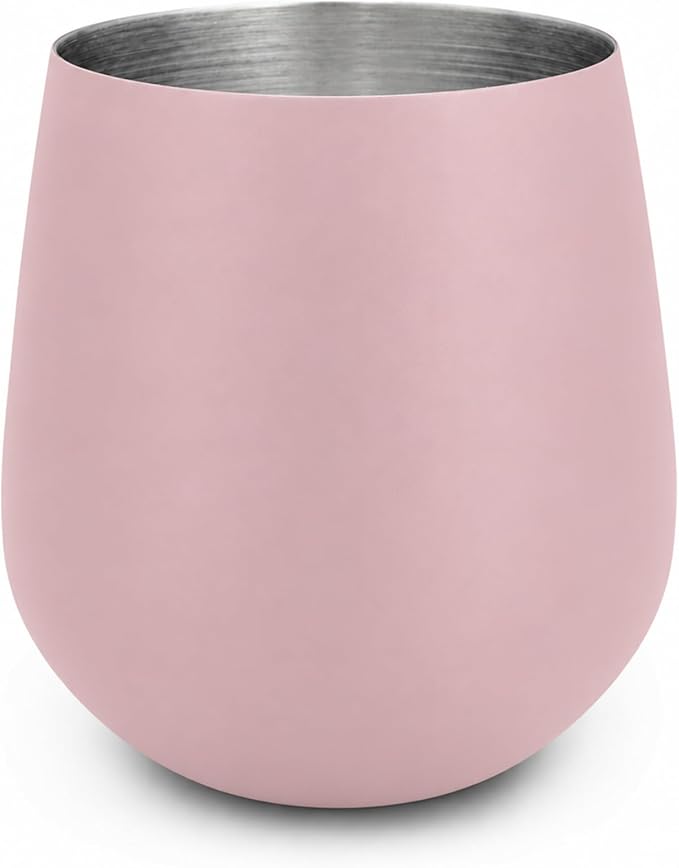 K&K Home Stainless Steel Unbreakable Stemless Wine Glasses - 15 oz - Set of 4 Colored, Stemless Metal Wine Glasses Perfect for Outdoors, Weddings, and Parties (Pink)