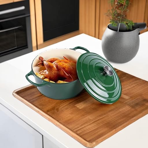 Miereirl 6 Quart Enameled Dutch Oven Pot with Lid, Cast Iron Dutch Oven with Dual Handles for Bread Baking, Cooking, Non-stick Enamel Coated Cookware (Green)