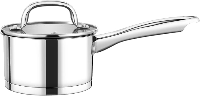 P&P CHEF 1 Qt Saucepan with Lid, Stainless Steel Small Cooking Pot, 1 Pan | Sauce Pan for Pasta, Soup, Tri-ply Base for Induction, Gas, Ceramic, Oven & Dishwasher Safe, Ergonomic Handle & Multi-use