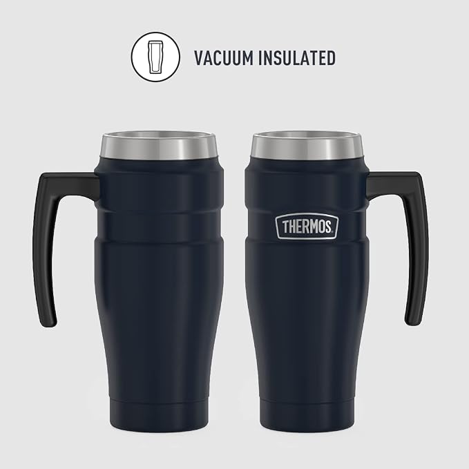THERMOS Stainless King Vacuum-Insulated Travel Mug with Handle-16oz,Midnight Blue-Thermos Tumbler for Hot&Cold Drinks-Leak&Sweat-Proof Stainless Steel Coffee Mug with Lid for Commuting,(Pack of 4)
