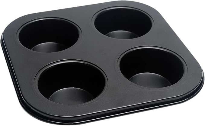 4 Cup Muffin Pan for Oven Baking, Carbon Steel Cupcake Baking Pan Nonstick Round Mini Muffin Tin Pie Pans Cake Mold for Making Muffins Cupcakes Frittatas Tarts Pudding(Black 1 pc)