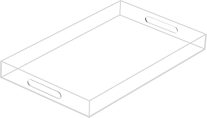 Clear Sturdy Acrylic Serving Tray with Handles 12x20x2H Inches -Spill Proof- Decorative Trays Countertop Organizer for Ottoman Coffee Table Nightstand, sidetable, Breakfast, Tea, Food