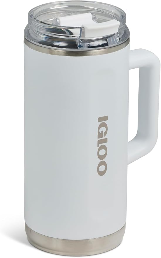 Igloo, 36 oz Tumbler with Handle, Reusable Travel Mug, Stainless Steel Insulated Hydration Cup for Hot & Cold Beverages, White