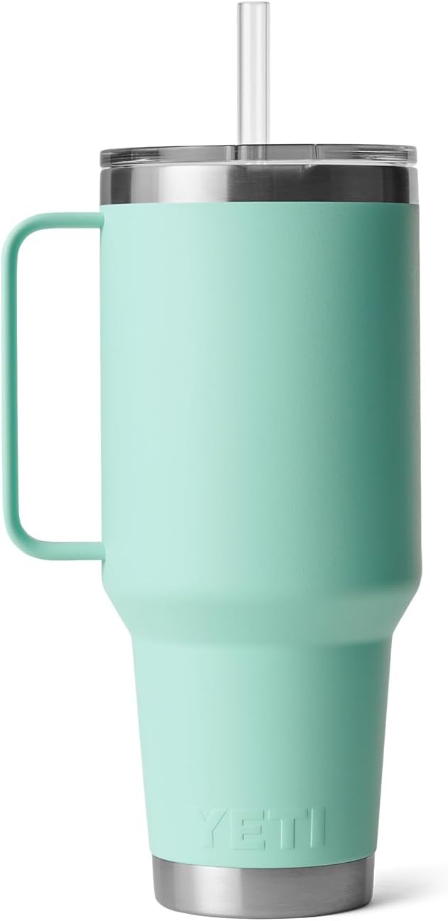 YETI Rambler 42 oz Tumbler with Handle and Straw Lid, Travel Mug Water Tumbler, Vacuum Insulated Cup with Handle, Stainless Steel, Seafoam