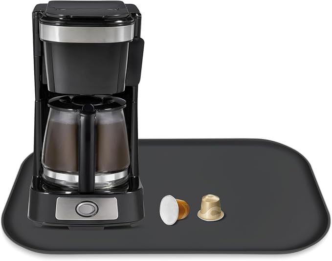 Silicone Coffee Maker Mat with Lip for Countertops, 17.4'' x 10.6'', Black | Multi leak-proof coffee tray for countertop, non-slip silicone mat fits most coffee makers & espresso machines, wipe-clean