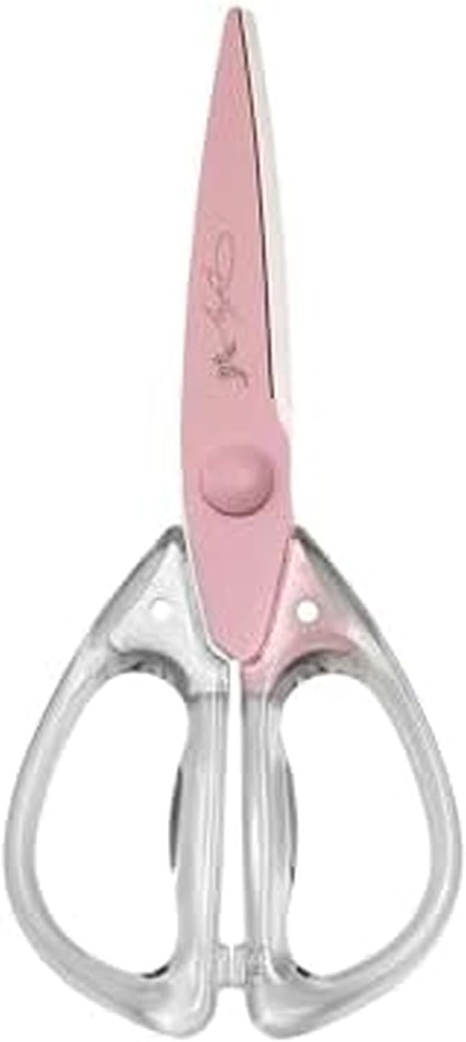 Dolly Parton All-Purpose Kitchen Scissors with Pink Blade and Clear Acrylic Handle - Sharp Stainless Steel Kitchen Shears for Food, Herbs, Parchment and Crafts