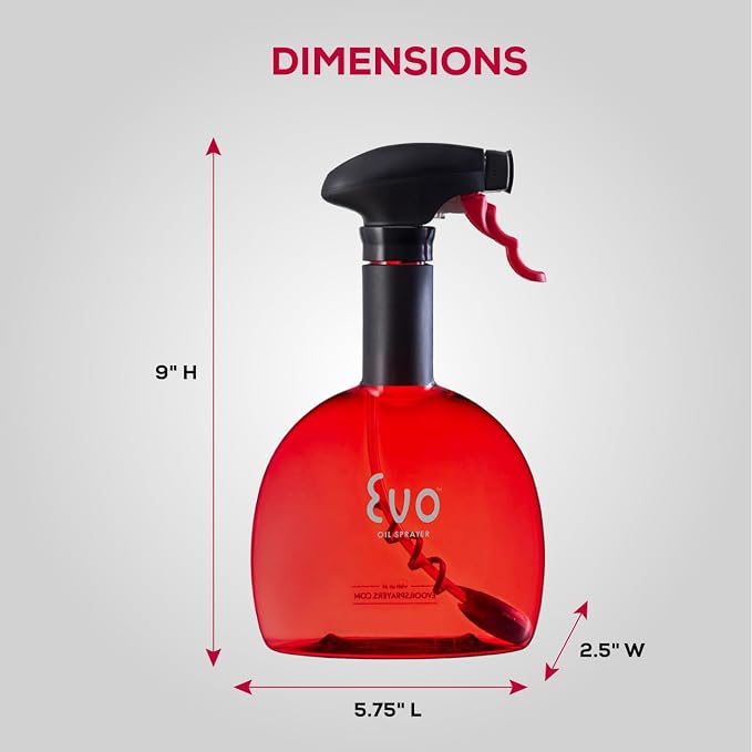 Evo Original Oil Sprayer Bottle | Non-Aerosol for Olive Oil, Cooking Oils, Vinegars | 24-Oz Capacity | Rotatable Nozzle | Gourmet Cooking Tools - Food-Safe Materials | Red