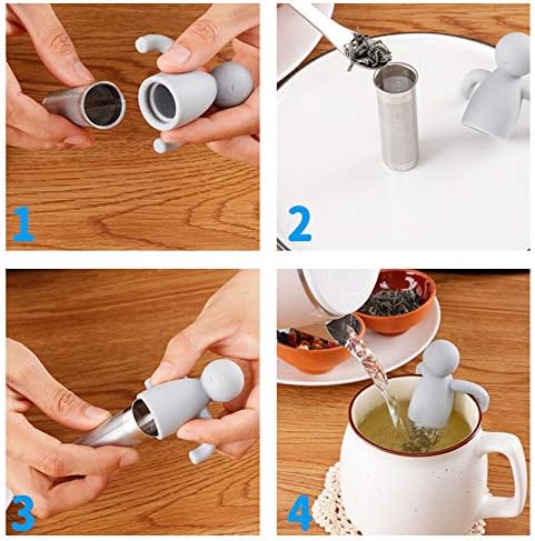 Leden Tea Infuser for Loose Tea Fine Mesh Tea Steeper, Grey & Yellow, 2Pcs | Stainless Steel Fun Person-shaped Design Tea Strainer Filter with Silicone Handle for Loose Tea Ball for Cup Mug