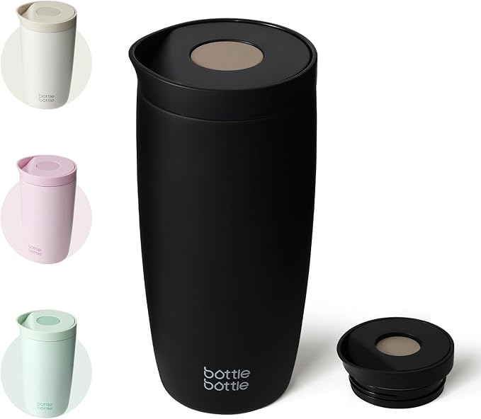 BOTTLE BOTTLE Insulated Coffee Tumbler with Push Button Lid 16oz(Black) | Leakproof,Stainless Steel Travel Mug,Keeps Drinks Hot & Cold for 6 Hours,for Office & On the Go