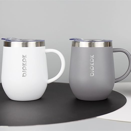 BJPKPK 2PCS Insulated Coffee Mug with Lid, 12oz Stainless Steel Tumbler | Travel Coffee Mug with Handle, Vacuum Insulated Tumbler Cup for Camping, Office, Home, BPA Free Lid, Hot & Cold