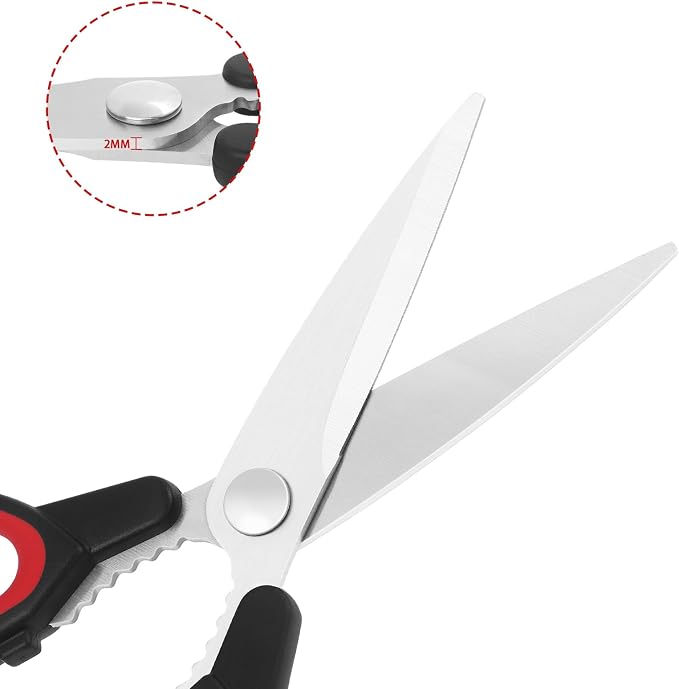 Kitchen Scissors, Multipurpose Kitchen Shears with Cover, Sharp Stainless Steel Blades and Comfort-Grip Handles for Cooking, Food & Packaging, 2-Pack, Black Gray & Black Red