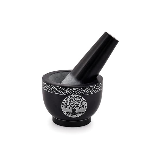 Tree of Life Natural Stone Mortar & Pestle Mortar Diameter- 3.75"x 2.75" Pestle-5" x 1.5"